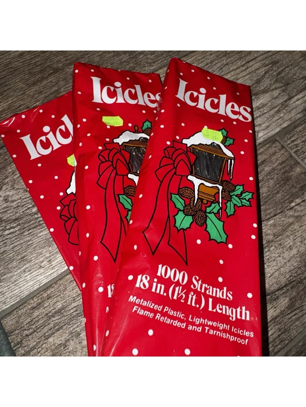 Vintage Christmas Icicles Tinsel 18” 1000 Strands Lot of 3 Union Wadding Co.